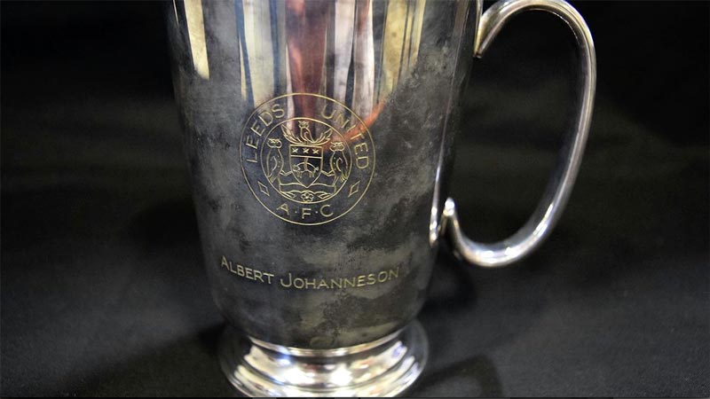 Silver tankard with Johanneson's name engraved on it