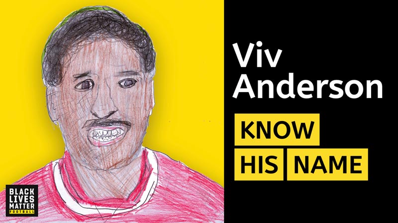 Colour drawing of Viv Anderson by one of the research team
